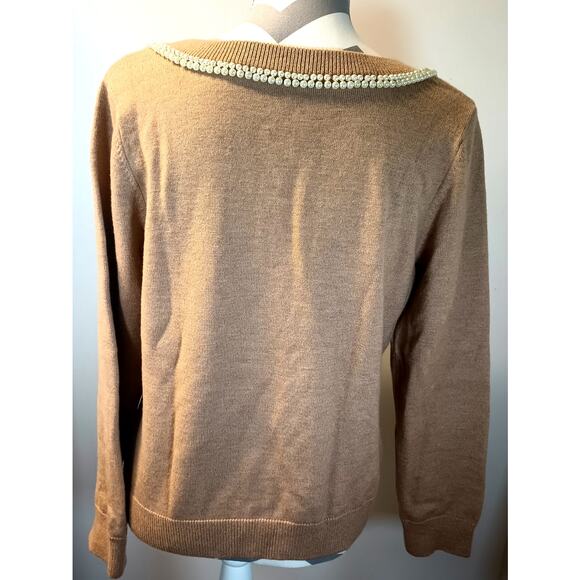 Doncaster Sport Wool Sweater with Pearl Neckline Vintage Camel Brown Large - Picture 4 of 10